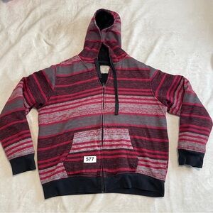 No Boundaries Red and Gray Striped Hooded Zip Sweater